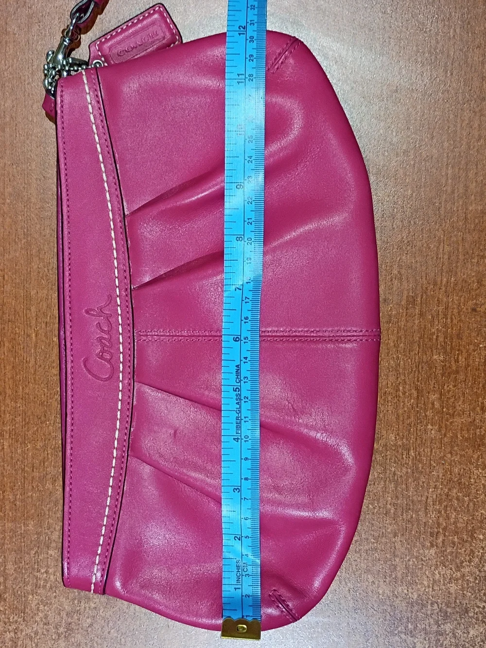 Coach Vintage Pleated Leather Large Wristlet in Fucsia